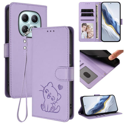 Embossed Heart Cat Leather Phone Case with Hand Strap, For Redmi Note 15 Pro+ 5G 163.3mm/Poco M8 Pro 5G, For Redmi Note 15 5G / 4G 164mm / Poco M8 5G