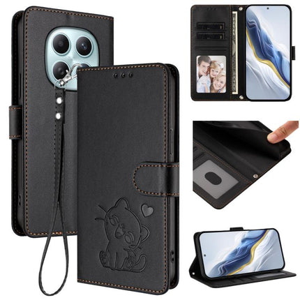 Embossed Heart Cat Leather Phone Case with Hand Strap, For Redmi Note 15 Pro+ 5G 163.3mm/Poco M8 Pro 5G, For Redmi Note 15 5G / 4G 164mm / Poco M8 5G