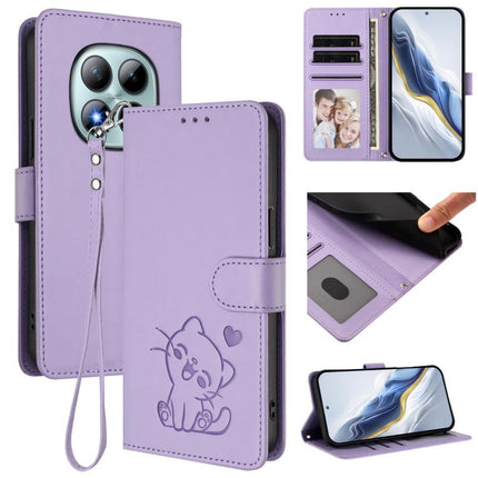 Embossed Heart Cat Leather Phone Case with Hand Strap, For Redmi Note 15 Pro+ 5G 163.3mm/Poco M8 Pro 5G, For Redmi Note 15 5G / 4G 164mm / Poco M8 5G