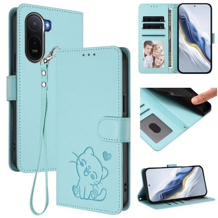 Embossed Heart Cat Leather Phone Case with Hand Strap, For Redmi A7 Pro 4G / 5G 171mm / Poco C85x 5G, For Redmi 15a 5G