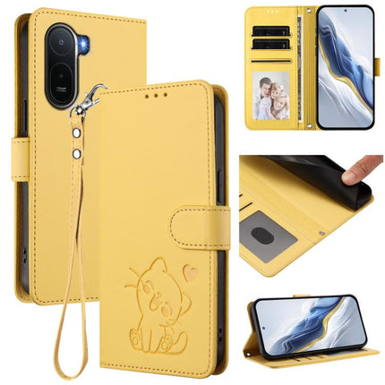 Embossed Heart Cat Leather Phone Case with Hand Strap, For Redmi A7 Pro 4G / 5G 171mm / Poco C85x 5G, For Redmi 15a 5G