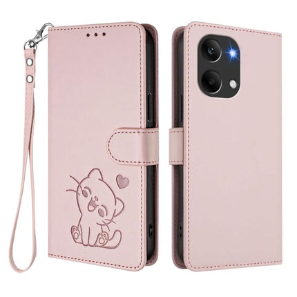 Embossed Heart Cat Leather Phone Case with Hand Strap, For Redmi Turbo 5 Max 5G / Poco X8 Pro Max 5G, For Redmi Turbo 5 5G / Poco X8 Pro 5G