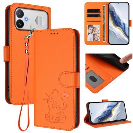 Embossed Heart Cat Leather Phone Case with Hand Strap, For Redmi A5 4G 171.7mm / Xiaomi Poco C71, For Redmi K90 Max 5G