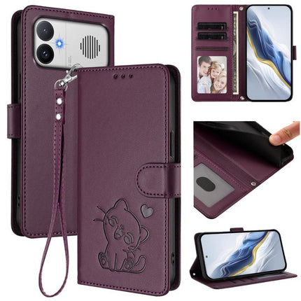Embossed Heart Cat Leather Phone Case with Hand Strap, For Redmi A5 4G 171.7mm / Xiaomi Poco C71, For Redmi K90 Max 5G