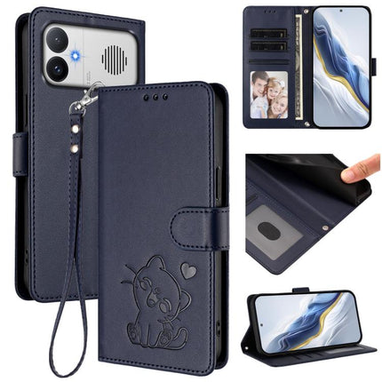 Embossed Heart Cat Leather Phone Case with Hand Strap, For Redmi A5 4G 171.7mm / Xiaomi Poco C71, For Redmi K90 Max 5G