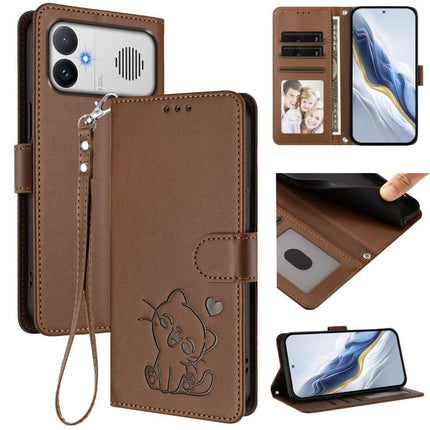 Embossed Heart Cat Leather Phone Case with Hand Strap, For Redmi A5 4G 171.7mm / Xiaomi Poco C71, For Redmi K90 Max 5G
