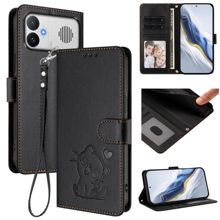 Embossed Heart Cat Leather Phone Case with Hand Strap, For Redmi A5 4G 171.7mm / Xiaomi Poco C71, For Redmi K90 Max 5G