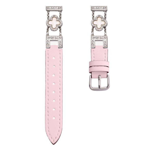 xDfind Four-leaf Clover Metal Hybrid Leather Watch Band, 14mm