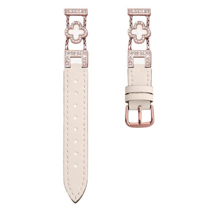 xDfind Four-leaf Clover Metal Hybrid Leather Watch Band, 14mm