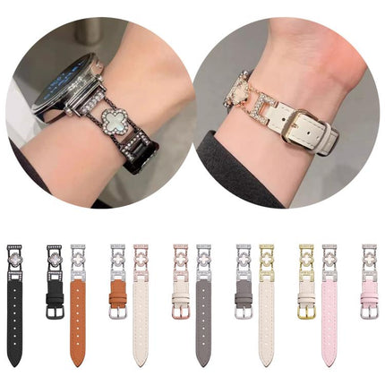 xDfind Four-leaf Clover Metal Hybrid Leather Watch Band, 14mm