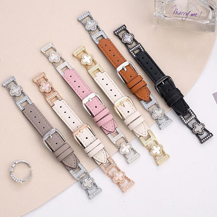 xDfind Four-leaf Clover Metal Hybrid Leather Watch Band, 14mm