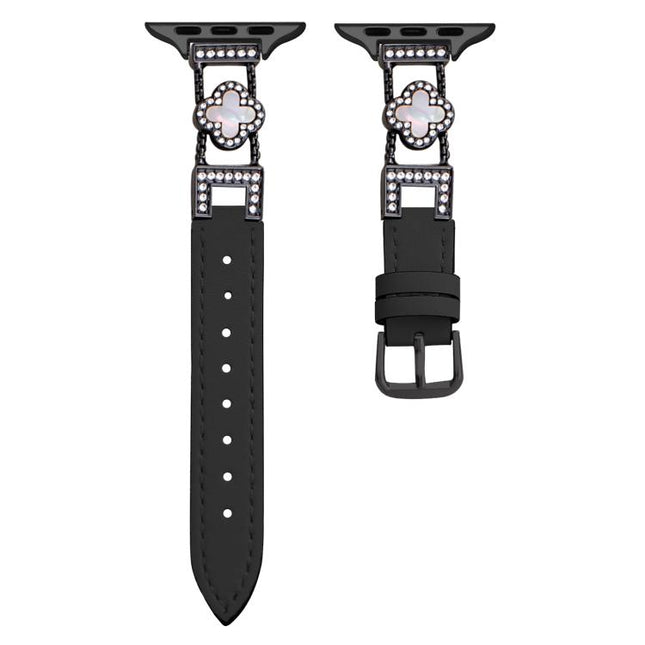 xDfind Four-leaf Clover Metal Hybrid Leather Watch Band, For Apple Watch 42 / 44 / 45 / 46 / 49mm, For Apple Watch 38 / 40 / 41 / S10 42mm