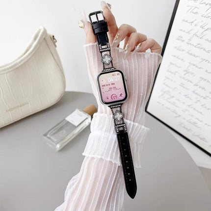 xDfind Four-leaf Clover Metal Hybrid Leather Watch Band, For Apple Watch 42 / 44 / 45 / 46 / 49mm, For Apple Watch 38 / 40 / 41 / S10 42mm