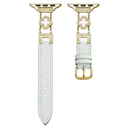 xDfind Four-leaf Clover Metal Hybrid Leather Watch Band, For Apple Watch 42 / 44 / 45 / 46 / 49mm, For Apple Watch 38 / 40 / 41 / S10 42mm