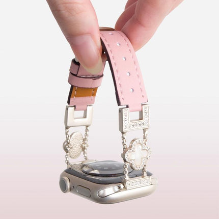 xDfind Four-leaf Clover Metal Hybrid Leather Watch Band, For Apple Watch 42 / 44 / 45 / 46 / 49mm, For Apple Watch 38 / 40 / 41 / S10 42mm