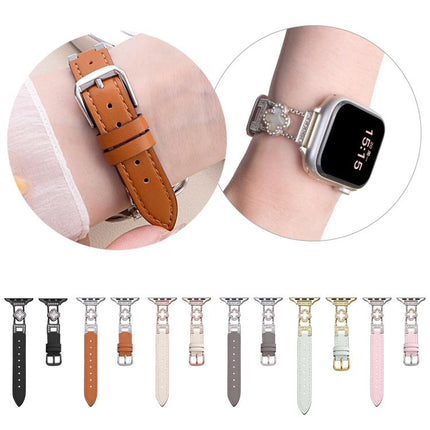 xDfind Four-leaf Clover Metal Hybrid Leather Watch Band, For Apple Watch 42 / 44 / 45 / 46 / 49mm, For Apple Watch 38 / 40 / 41 / S10 42mm