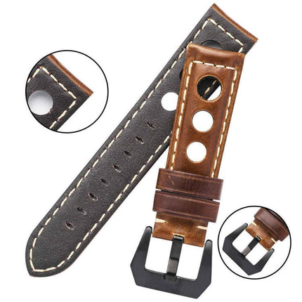 xDfind Three-hole Breathable Genuine Leather Watch Band, 20mm, 22mm, 24mm