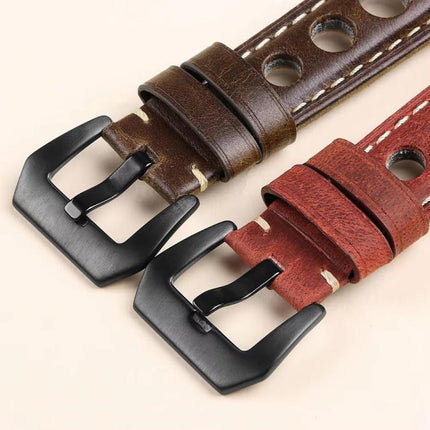 xDfind Three-hole Breathable Genuine Leather Watch Band, 20mm, 22mm, 24mm