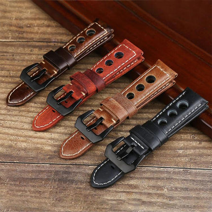 xDfind Three-hole Breathable Genuine Leather Watch Band, 20mm, 22mm, 24mm