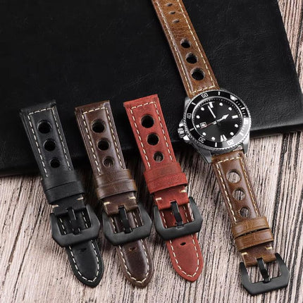 xDfind Three-hole Breathable Genuine Leather Watch Band, 20mm, 22mm, 24mm