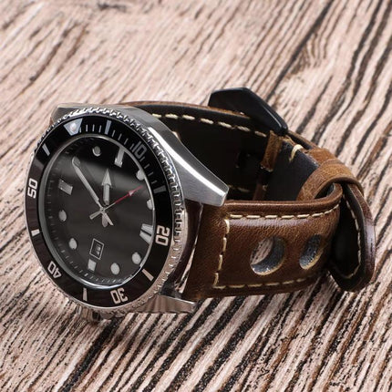 xDfind Three-hole Breathable Genuine Leather Watch Band, 20mm, 22mm, 24mm