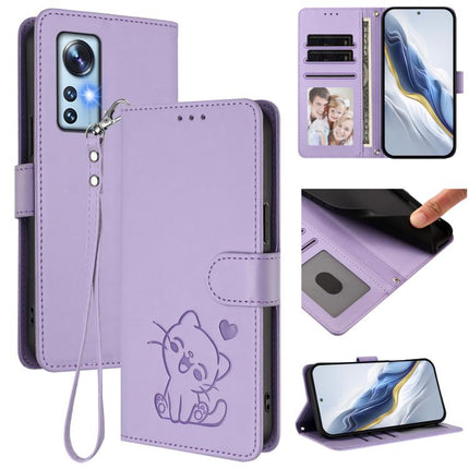 Embossed Heart Cat Leather Phone Case with Hand Strap, For Xiaomi 12 5G / 12X 5G / 12S 5G, For Xiaomi 12 Lite
