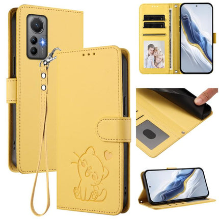 Embossed Heart Cat Leather Phone Case with Hand Strap, For Xiaomi 12 5G / 12X 5G / 12S 5G, For Xiaomi 12 Lite