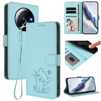 Embossed Heart Cat Leather Phone Case with Hand Strap, For Xiaomi 12S Ultra, For Xiaomi 12 Pro / 12S Pro