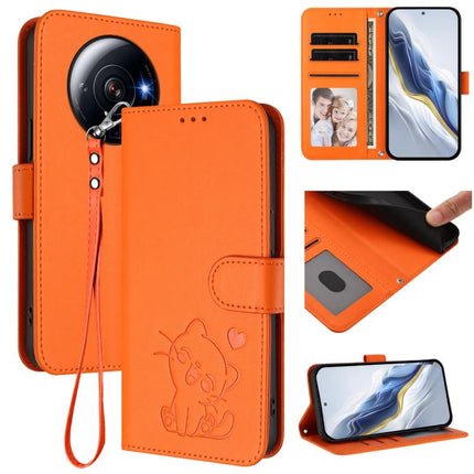 Embossed Heart Cat Leather Phone Case with Hand Strap, For Xiaomi 12S Ultra, For Xiaomi 12 Pro / 12S Pro