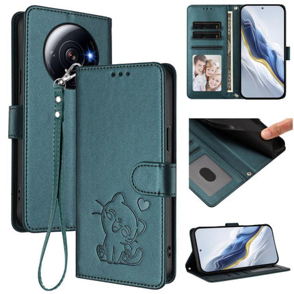 Embossed Heart Cat Leather Phone Case with Hand Strap, For Xiaomi 12S Ultra, For Xiaomi 12 Pro / 12S Pro