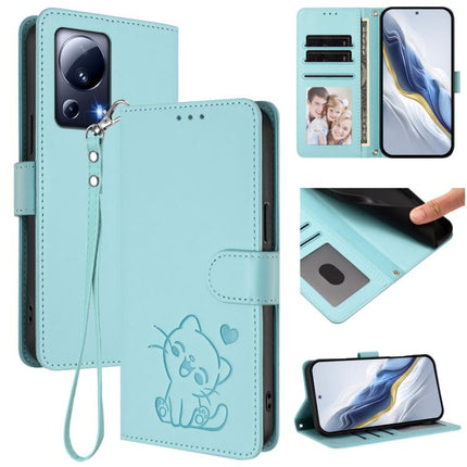 Embossed Heart Cat Leather Phone Case with Hand Strap, For Xiaomi Civi 3 5G, For Xiaomi 13 Lite 5G / Civi 2