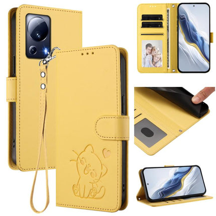 Embossed Heart Cat Leather Phone Case with Hand Strap, For Xiaomi Civi 3 5G, For Xiaomi 13 Lite 5G / Civi 2