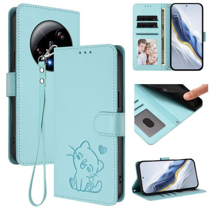 Embossed Heart Cat Leather Phone Case with Hand Strap, For Xiaomi 13T / 13T Pro 5G, For Xiaomi 13 Ultra