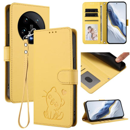 Embossed Heart Cat Leather Phone Case with Hand Strap, For Xiaomi Poco X6 Pro 5G / Redmi K70E 5G, For Xiaomi 14 Ultra 5G