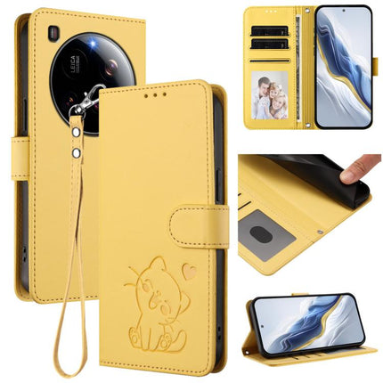 Embossed Heart Cat Leather Phone Case with Hand Strap, For Xiaomi Poco F7 Pro 5G / Redmi K80, For Xiaomi 15 Ultra