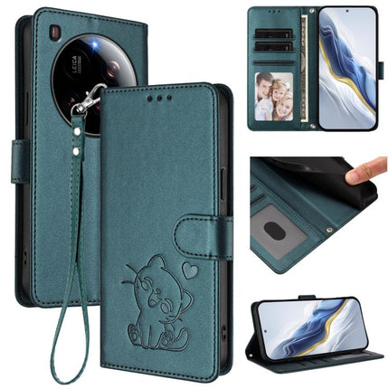 Embossed Heart Cat Leather Phone Case with Hand Strap, For Xiaomi Poco F7 Pro 5G / Redmi K80, For Xiaomi 15 Ultra