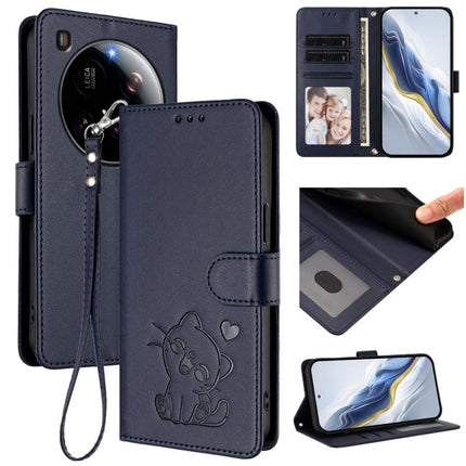 Embossed Heart Cat Leather Phone Case with Hand Strap, For Xiaomi Poco F7 Pro 5G / Redmi K80, For Xiaomi 15 Ultra