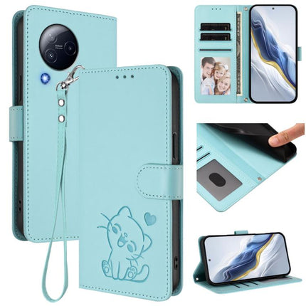 Embossed Heart Cat Leather Phone Case with Hand Strap, For Xiaomi Civi 3 5G, For Xiaomi 13 Lite 5G / Civi 2