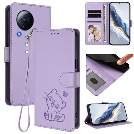 Embossed Heart Cat Leather Phone Case with Hand Strap, For Xiaomi Civi 3 5G, For Xiaomi 13 Lite 5G / Civi 2