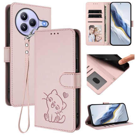 Embossed Heart Cat Leather Phone Case with Hand Strap, For Xiaomi Civi 5 Pro 5G, For Xiaomi 15S Pro 5G