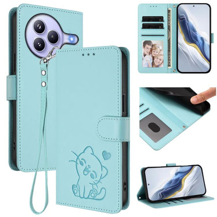 Embossed Heart Cat Leather Phone Case with Hand Strap, For Xiaomi Civi 5 Pro 5G, For Xiaomi 15S Pro 5G