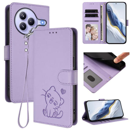 Embossed Heart Cat Leather Phone Case with Hand Strap, For Xiaomi Civi 5 Pro 5G, For Xiaomi 15S Pro 5G