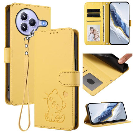 Embossed Heart Cat Leather Phone Case with Hand Strap, For Xiaomi Civi 5 Pro 5G, For Xiaomi 15S Pro 5G