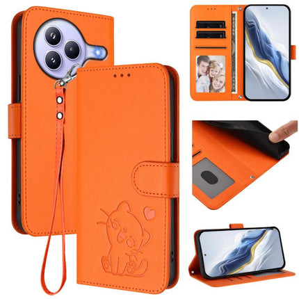 Embossed Heart Cat Leather Phone Case with Hand Strap, For Xiaomi Civi 5 Pro 5G, For Xiaomi 15S Pro 5G