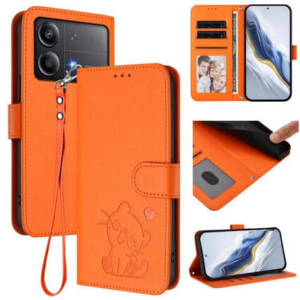 Embossed Heart Cat Leather Phone Case with Hand Strap, For Xiaomi Poco F6 Pro 5G, For Xiaomi Poco X6 Neo 5G