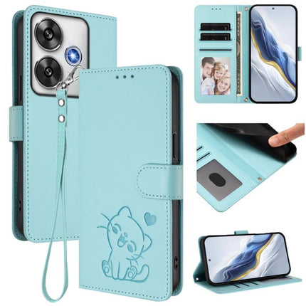 Embossed Heart Cat Leather Phone Case with Hand Strap, For Xiaomi 14T 5G, For Xiaomi Poco F6 5G