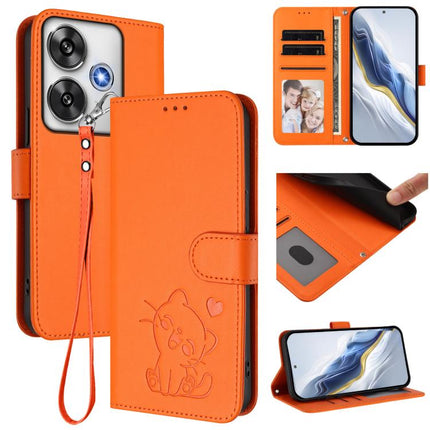 Embossed Heart Cat Leather Phone Case with Hand Strap, For Xiaomi 14T 5G, For Xiaomi Poco F6 5G