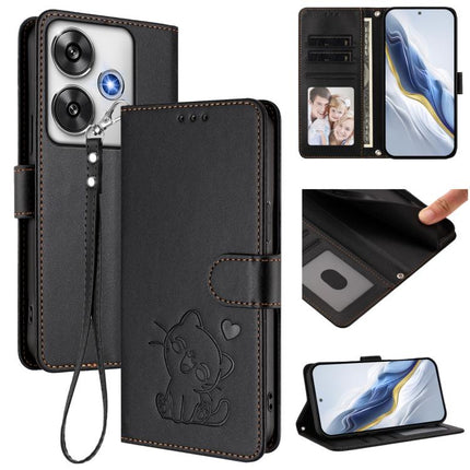 Embossed Heart Cat Leather Phone Case with Hand Strap, For Xiaomi 14T 5G, For Xiaomi Poco F6 5G