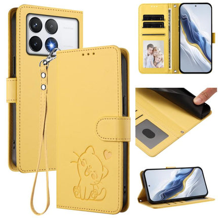 Embossed Heart Cat Leather Phone Case with Hand Strap, For Xiaomi Poco F6 Pro 5G, For Xiaomi Poco X6 Neo 5G