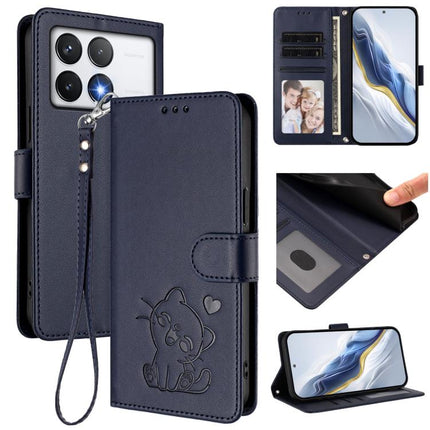 Embossed Heart Cat Leather Phone Case with Hand Strap, For Xiaomi Poco F6 Pro 5G, For Xiaomi Poco X6 Neo 5G